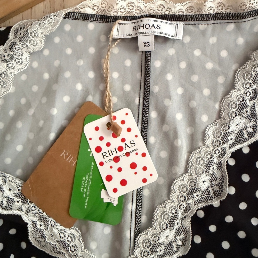 RIHOAS Polka Dots Collection Lace Trim Maxi Dress Black White XS New - Picture 2 of 7